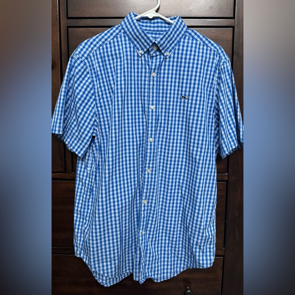Vineyard Vines 100% Cotton Blue Gingham Button Down Shirt Preppy Large